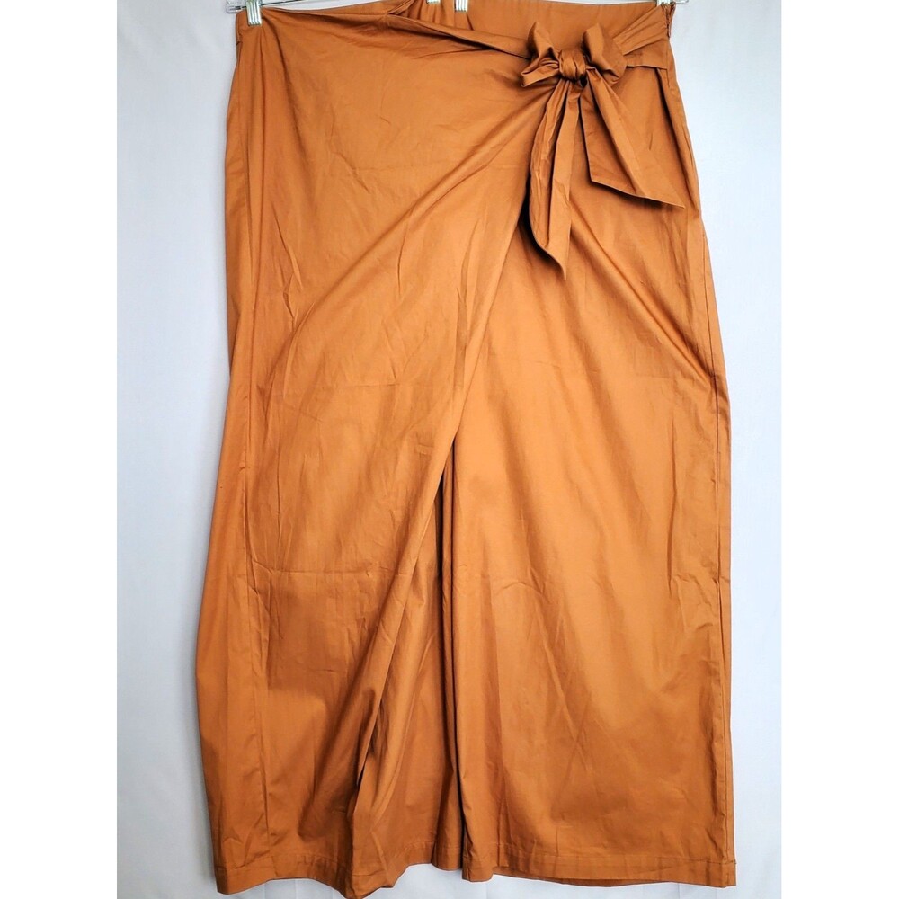 Eloquii Women's Pants Cotton 26W Wide Leg Faux Wrap Bow Terracotta Boho Desert